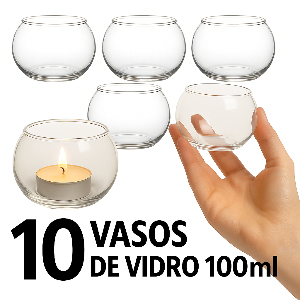 kit 10 Mini vaso aquario redondo 100 ml vidro pequeno vasinho castical