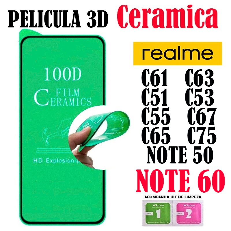 Pelicula 3D Cerâmica P/ Realme C71/C75X/C61/C63/C51/C53/C55/C67/NOTE 50/C65/C75/NOTE 60 Protetor de Tela Cobri Tudo em Oferta na Shopee