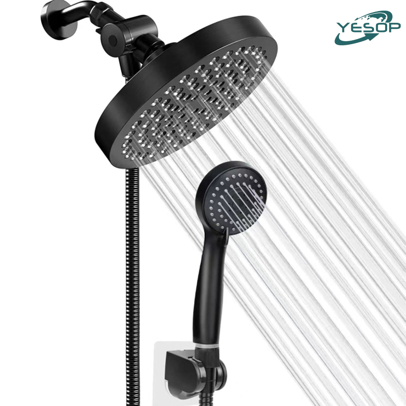 Chuveiro E Ducha Manual De Parede Com Desviador Kit Completo Cor Fosco Preto Yesop - Home & Living