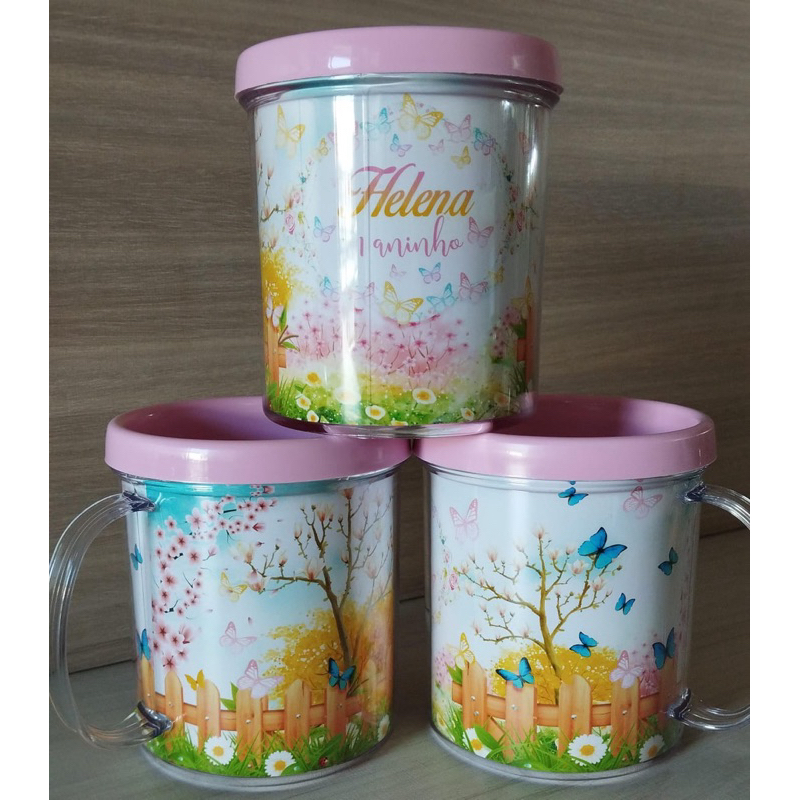 10 canecas acrílica personalizada para festa infantil lembrancinha Jardim encantado