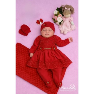 Saida de Maternidade Menina Luxo Vermelha Renda Florzinhas em Oferta na Shopee