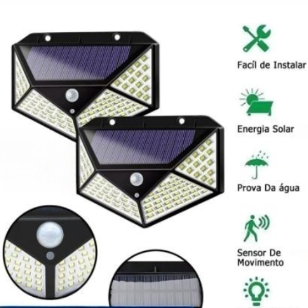 Kit 4 Luminária Solar 100 Led Com Sensor Jardim À Prova D'Água Top