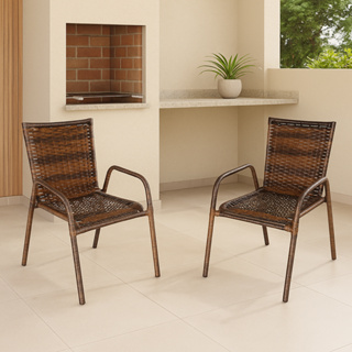 Conjunto 2 Cadeiras Junco Sintético Proteção UV Resistente Varanda Jardim Alpendre em Oferta na Shopee