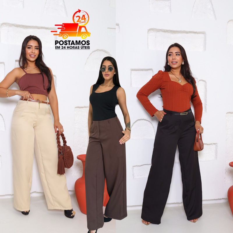 Calça Alfaiataria Pantalona Premium Cintura Alta Elegante Confortavel Trabalho em Oferta na Shopee