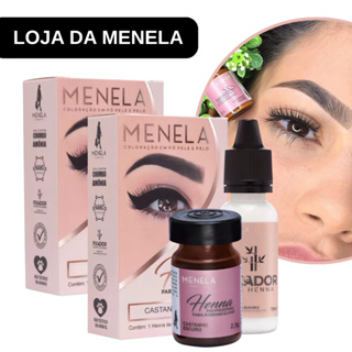 Kit com 2 Combo Henna Menela Profissional Designer Sobrancelhas 2,5g + Fixador e Nanotecnologia em Oferta na Shopee
