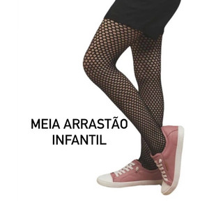 Meia Calça Arrastão Infantil Criança Adolescente de 4-8 e 8-13 anos Festa Halloween Junina Carnaval