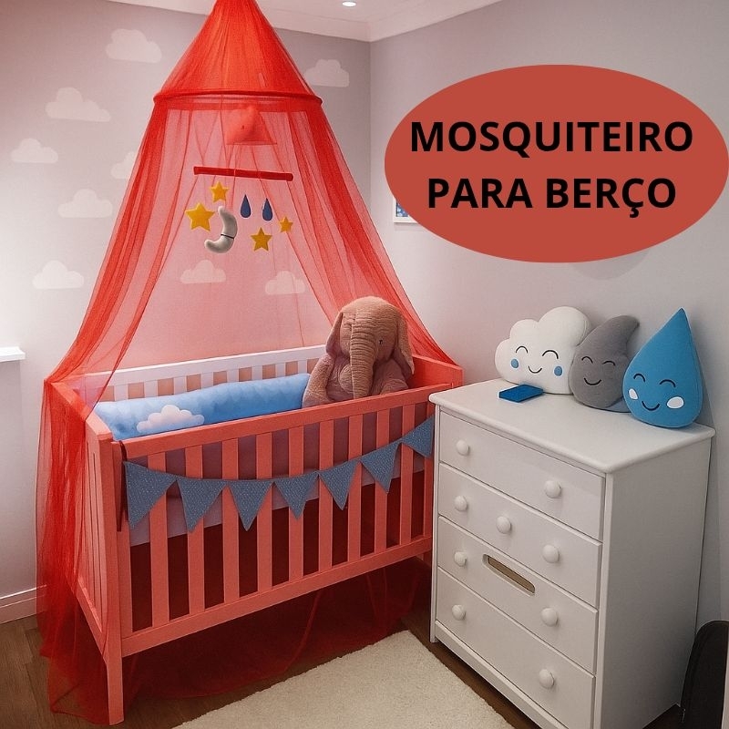 Mosquiteiro Teto de Berço de Bebê C/Elástico em volta da Saia Mosquiteiro Bebê Cobre todo o Berço do Bebe Anti-Mosquitos