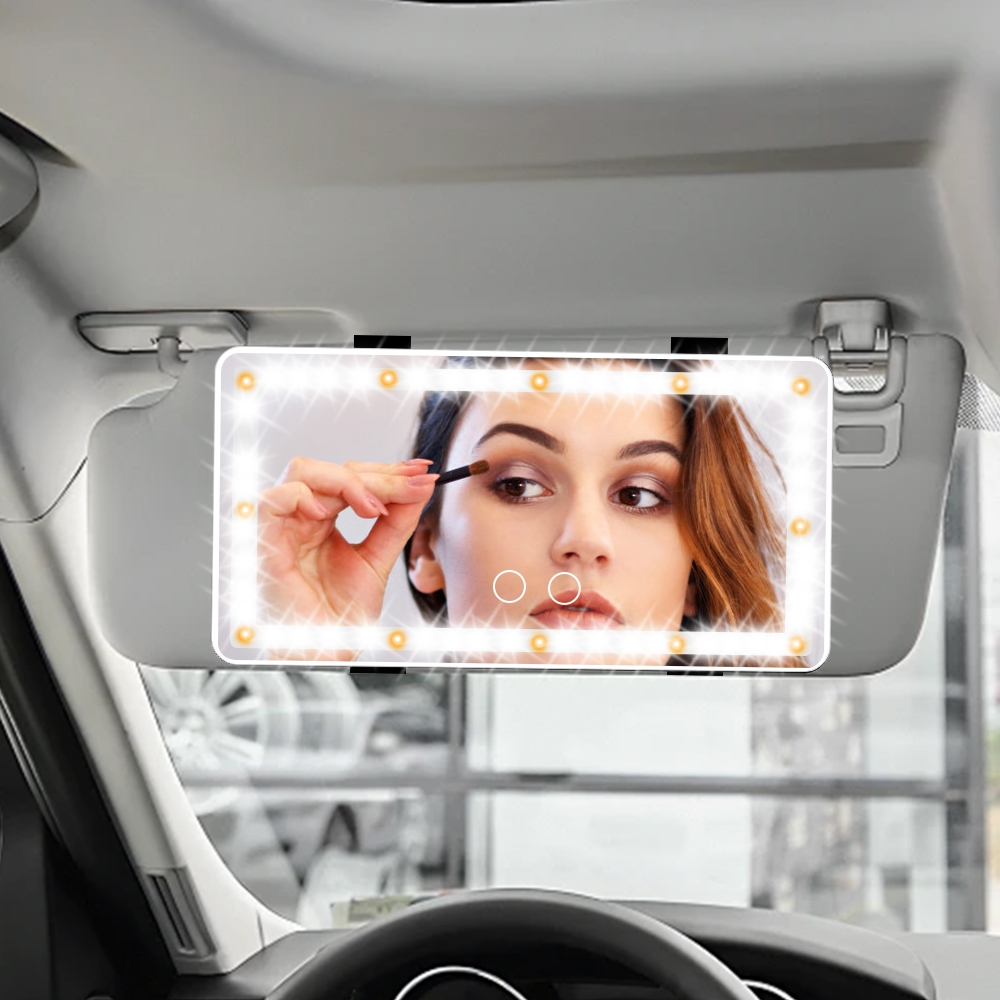 Espelho Maquiagem Carro LED - Sun Visor Universal,3 Luzes Ajustáveis, Recarregável USB