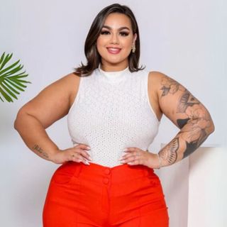 Blusa Femina Cropped Plus Size Laise Canelado gola alta regata Lese Leise Verao Cropped Malha G1-G3