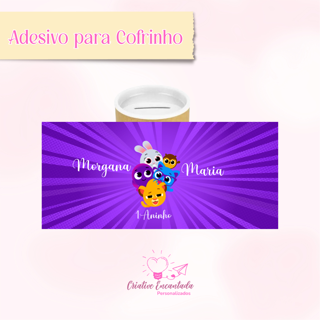Rótulos Adesivos para Cofrinho Personalizado Bolofofos Festa Infantil - Kit 15 / 30 / 45 / 60
