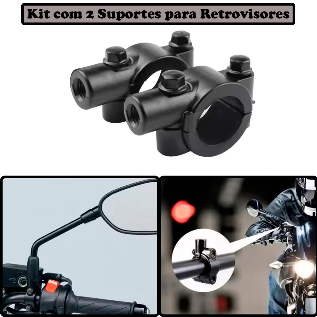 2 Suporte Para Retrovisor De Guidão De Moto E Bicicleta Adaptador Braçadeira Espelho Motocicleta