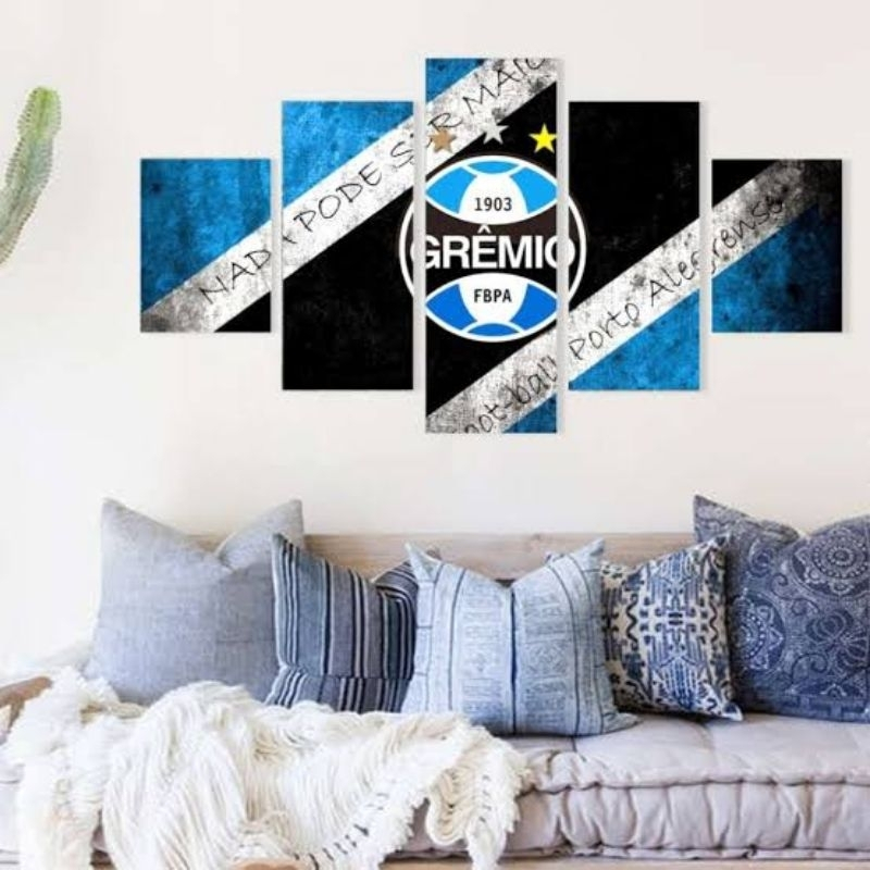 Quadros Decorativo Mosaico 5 peças time gremio Mdf Full Hd