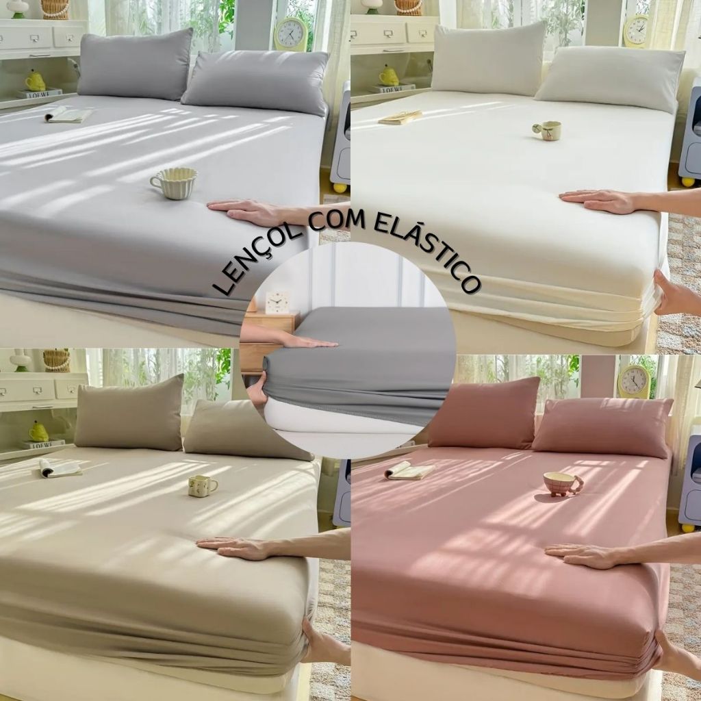 Jogo de Lençol Com Elástico 400 Fios Solteiro, Casal, Queen e King Diversas Cores em Oferta na Shopee