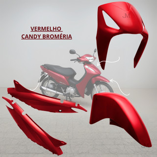 Kit Carenagem Moto Biz+ 125 2010 VERMELHO CANDY BROMÉRIA Paralama Dian+ Tampa Lateral+ Bico Frente
