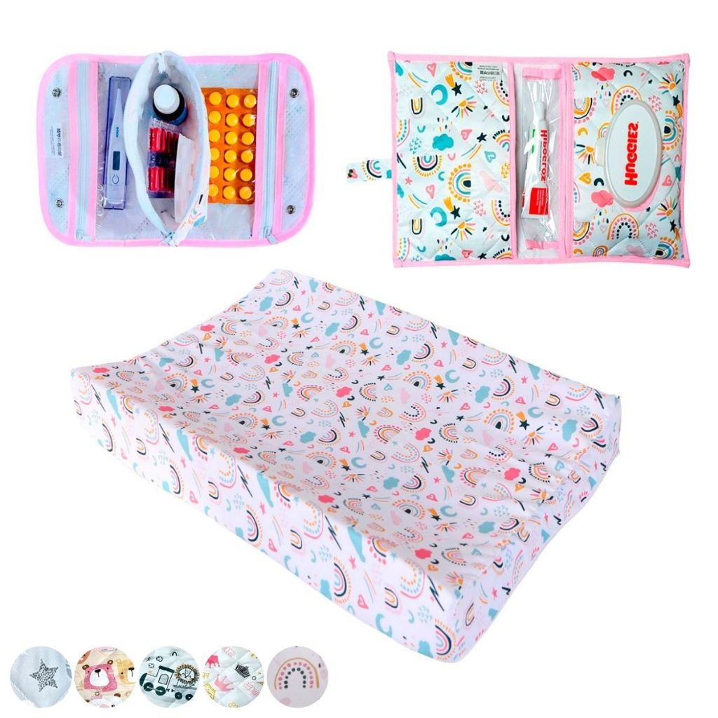 Necessaire Porta Remédios Portátil + Porta Fraldas lenço Umedecido e Pomada + Trocador Anatômico Para Bebê