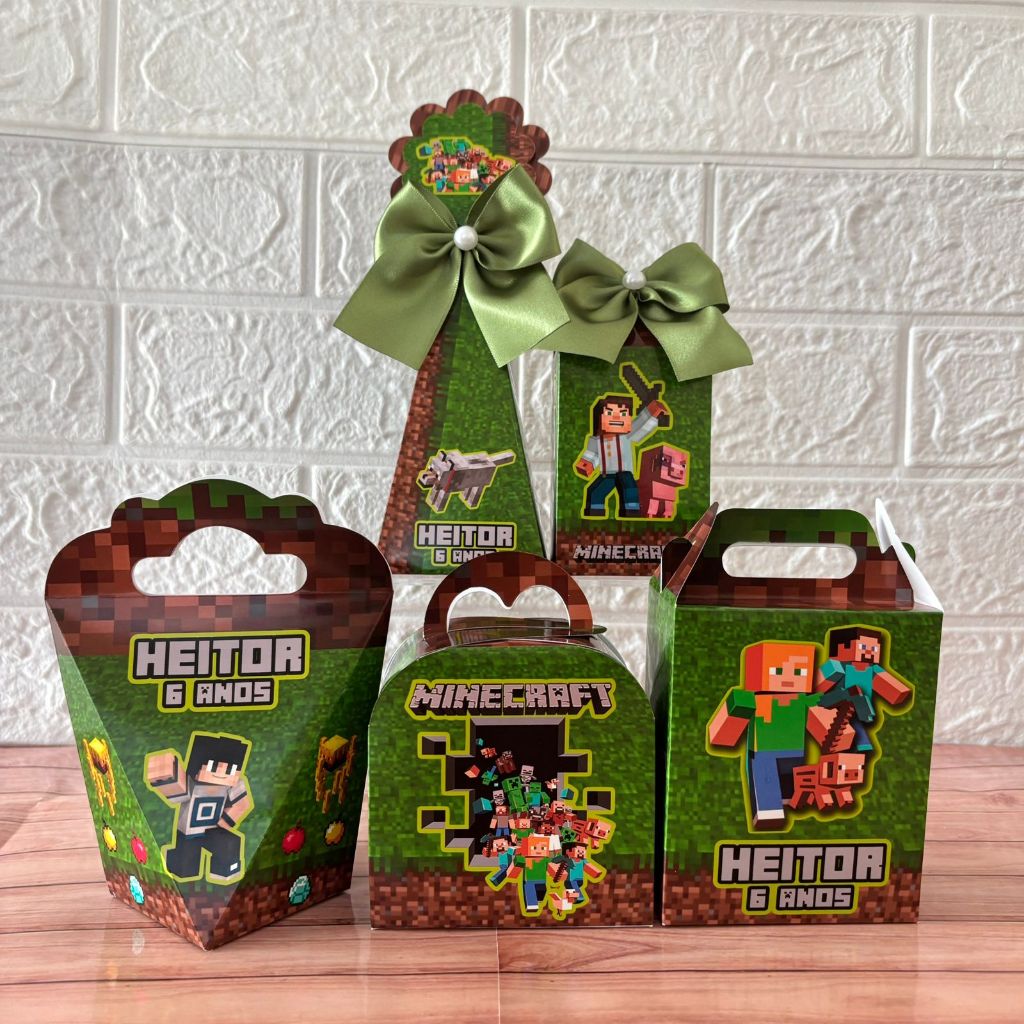 Kit Caixinhas Personalizadas Minecraft Lembrancinhas Festa Aniversário
