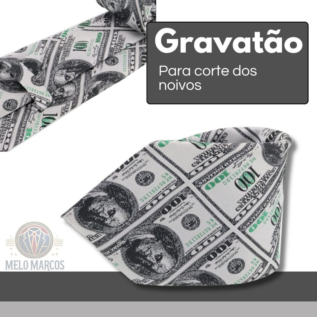 Gravatão Largo Dólar Para Noivo Brincadeira Corte Casamento Arrecadar Dinheiro em Oferta na Shopee