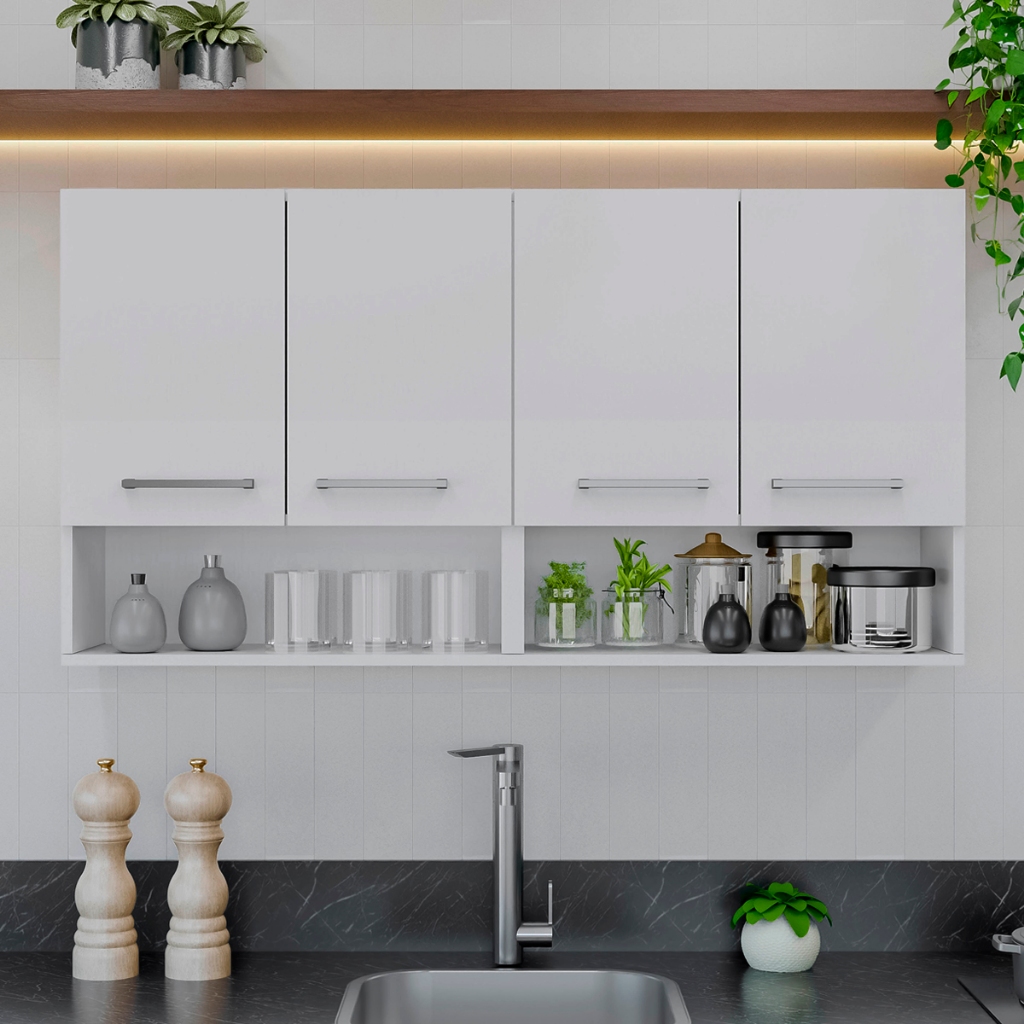 Armário De Cozinha Completo 3 ou 4 Portas Compacta Suspensa Organizador Multiuso