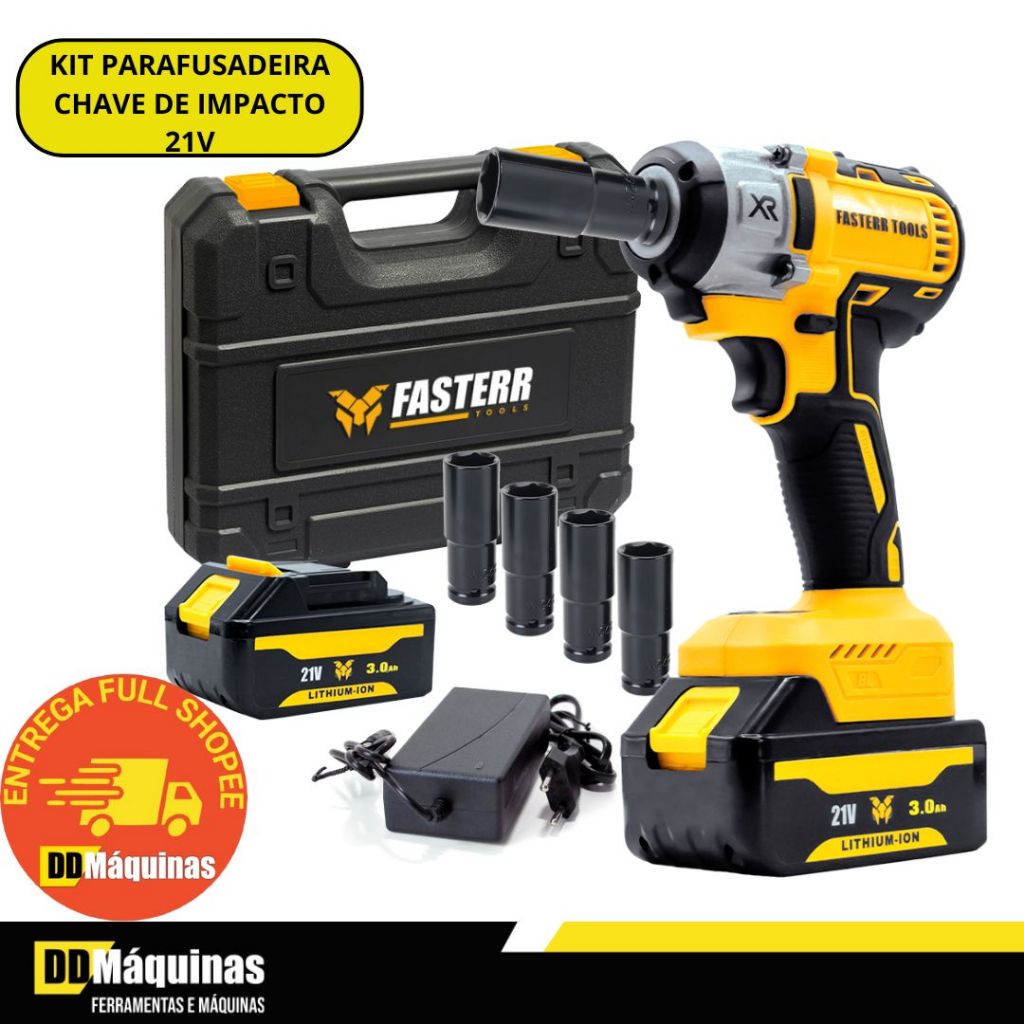 Kit Dia Dos Pais Parafusadeira Chave de Impacto á Bateria Brushless 21V + 1 Bateria + 4 Soquetes FST049 - Fasterr - Home & Living