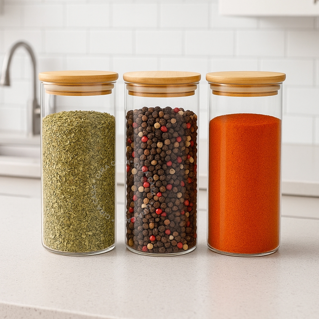 Kit potes de vidro 500ml tampa de bambu herméticos redondos em Oferta na Shopee