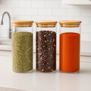 Kit potes de vidro 500ml tampa de bambu herméticos redondos em Oferta na Shopee