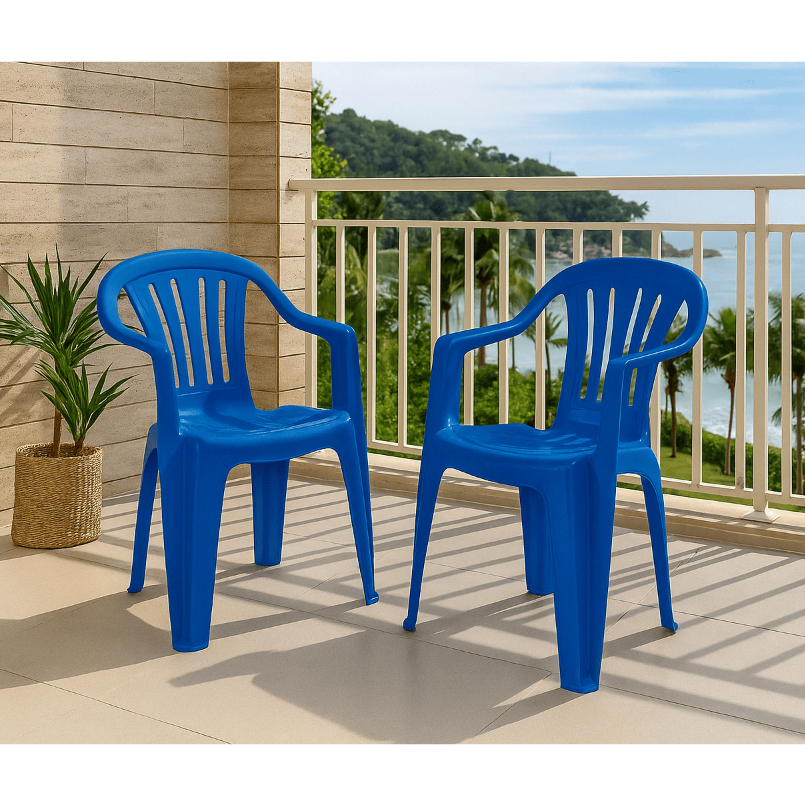 Kit Com 2 Cadeiras de Plástico Bela Vista com Braço - Azul - Mor