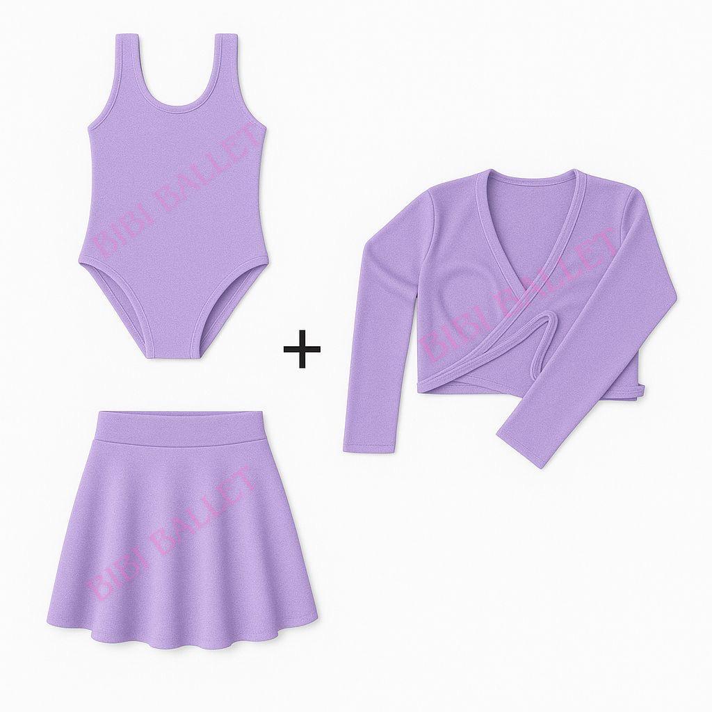 Kit Casaquinho + Saia de Cós + Collant Regata - (LILÁS) - Para Ballet ou Jazz