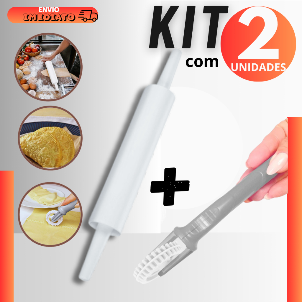 Kit Rolo de Massa Plástico + Cortador e Fechador de Massa
