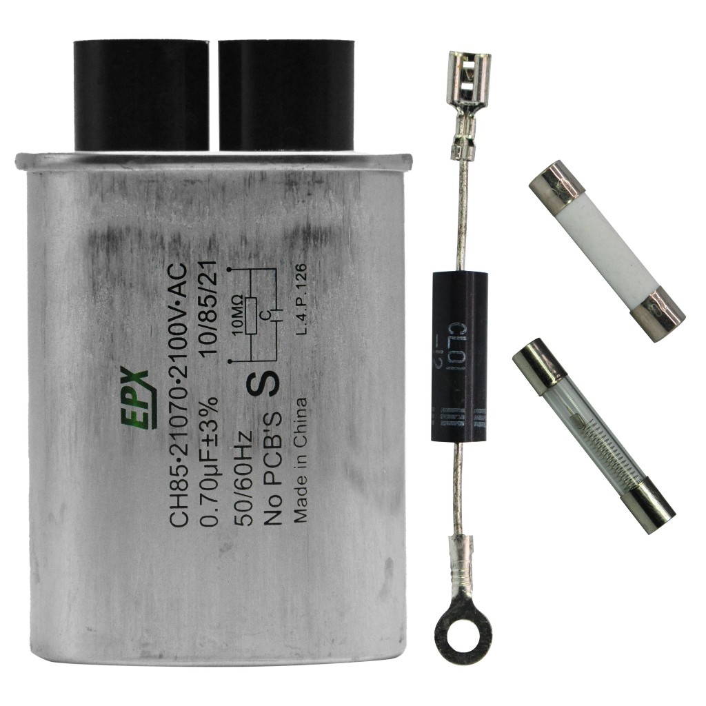 Kit Capacitor Microondas 0,70uF 2100Vac EPX + Diodo CL01-12 + Fusível Cerâmica + Fusível Vidro