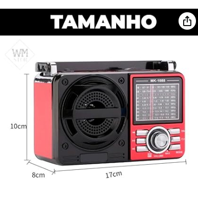 Rádio Portátil Fm/Am Bluetooth Usb Bivolt E Pilha - Caixa De Som Vintage Antigo Retro Recarregavel