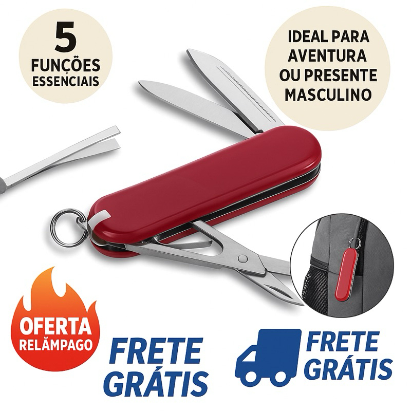 Chaveiro Canivete Suíço 5 em 1 | Presente Masculino Criativo e Barato | Lembrancinha para Homem | Frete Grátis