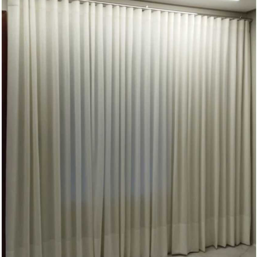 Cortina de Trilho Suíço Blackout 100% + Linho Off White Completa Pronta para Uso em Oferta na Shopee