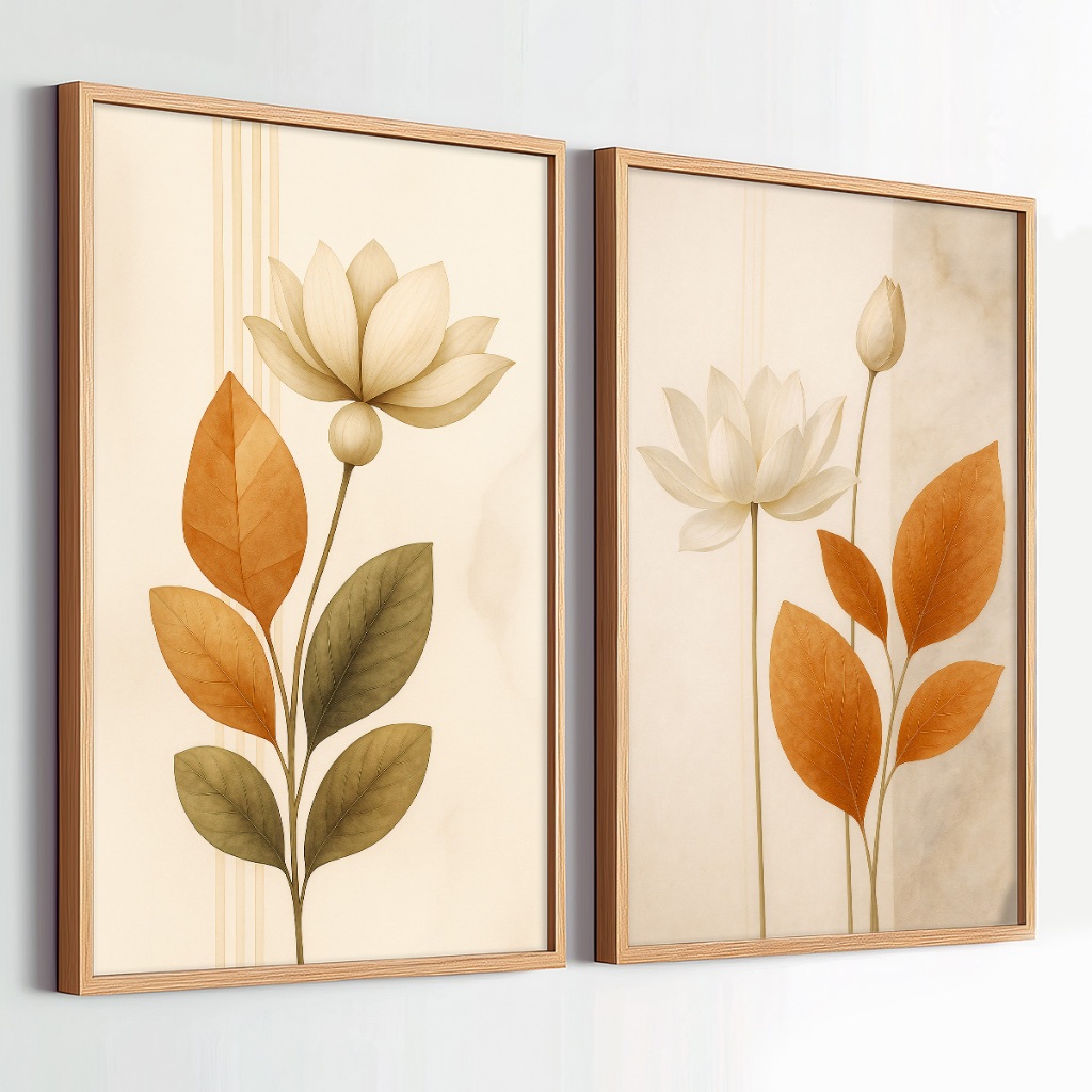 Kit 2 Quadros Decorativos Com Moldura Folhagem Lótus Moderno Grande Exclusivo · foto 2