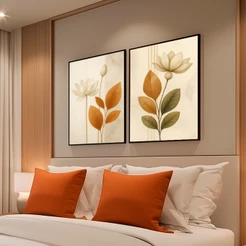 Kit 2 Quadros Decorativos 40x60 Folhagem Moldura Moderno Para Quarto Sala