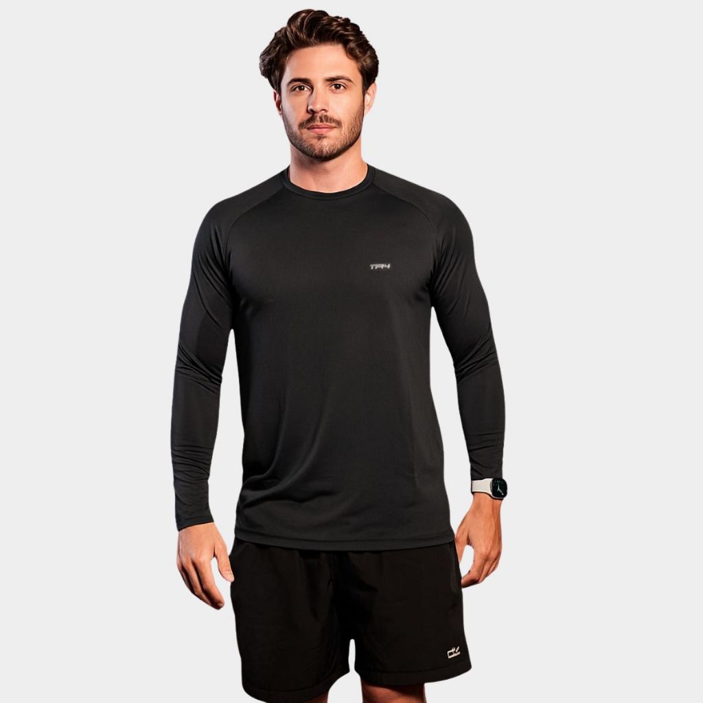 Camiseta Camisa Raglan Treino Manga Longa UV Running Corrida Frio Esporte