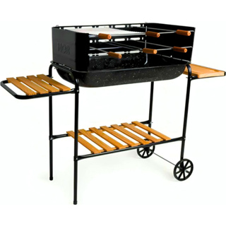 Churrasqueira Premium Móvel Rodeio Bacia Esmaltada Grelha Rodinha e Grade Completa - Mor em Oferta na Shopee