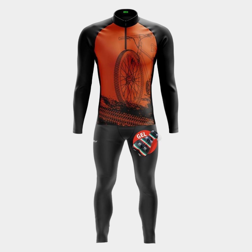 Roupa Conjunto Masculino Camisa Manga Longa Calça Gel Confortável Proteção Uv Bike Pedalar