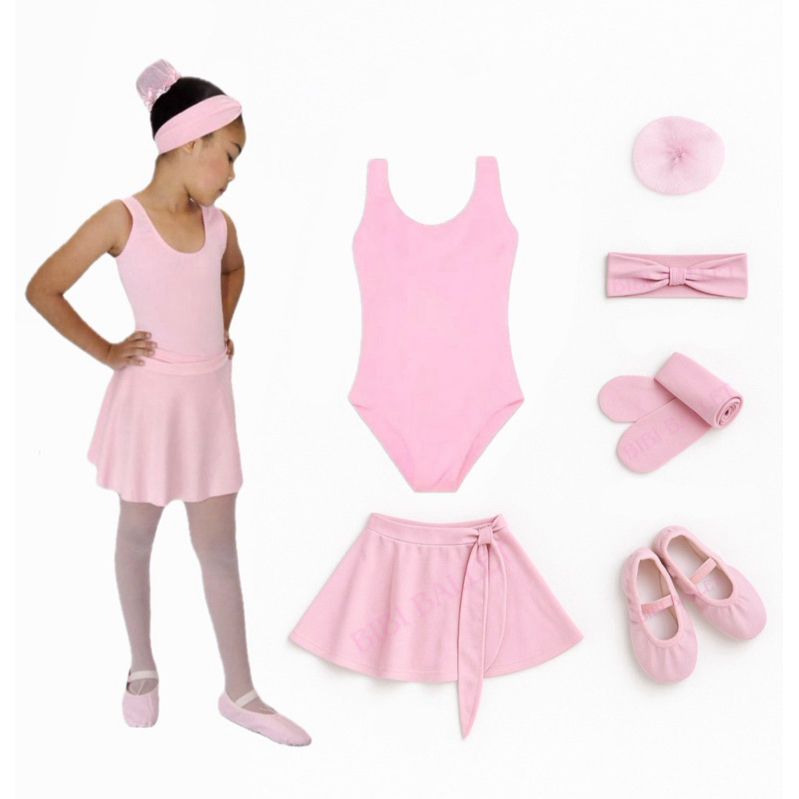 Kit Ballet Infantil e Juvenil - 6 itens/ uniforme para dança completo - (Saia Transpassada e Collant Regata) - ROSA