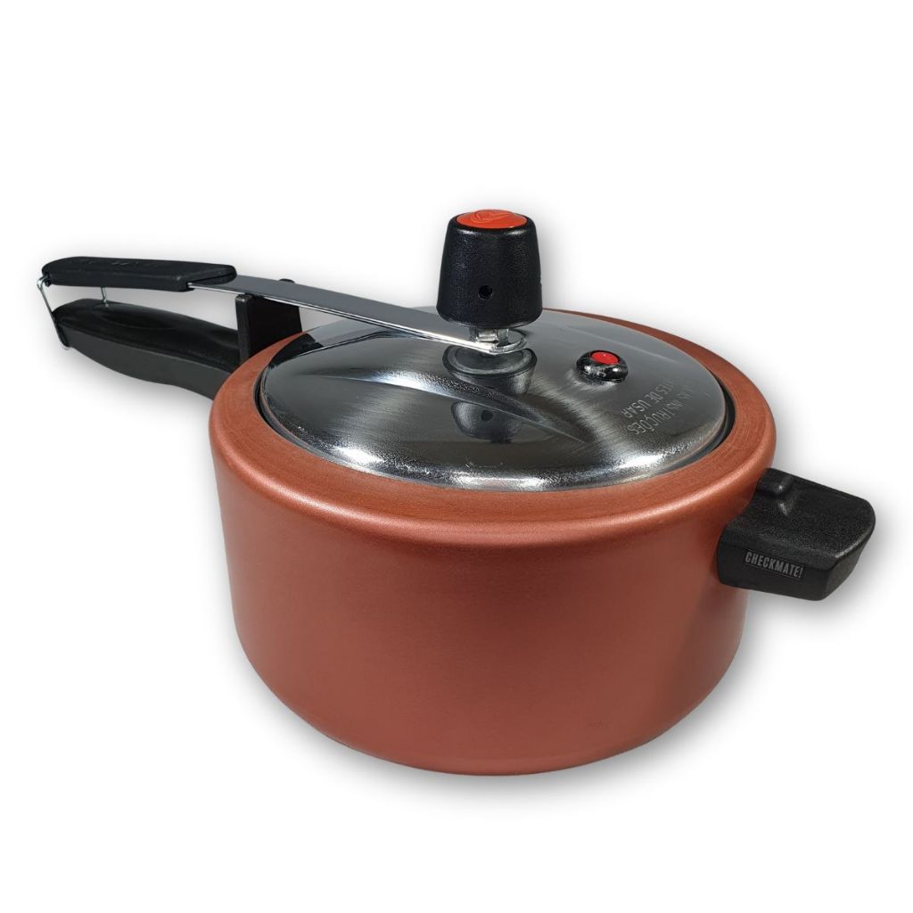 Panela De Pressão 3 Litros Antiaderente Com 5 Camadas De Teflon Cor Cereja e Dourado