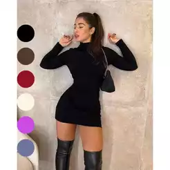 Vestido Feminino Manga Longa Gola Alta Anarruga Premium Tubinho Ajustado Moda Blogueira