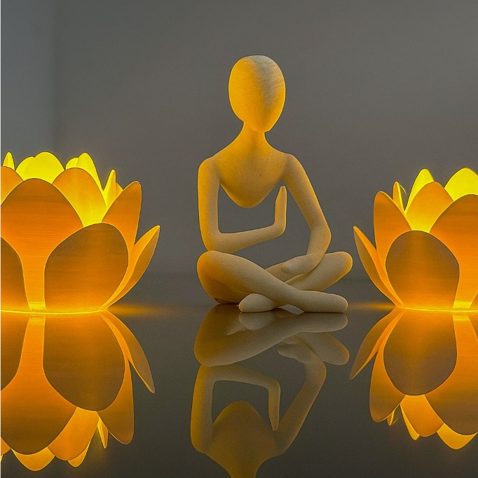 Imagem Kit Decoração Zen –  Flor de Lótus + Estátua de Meditação - Velas led