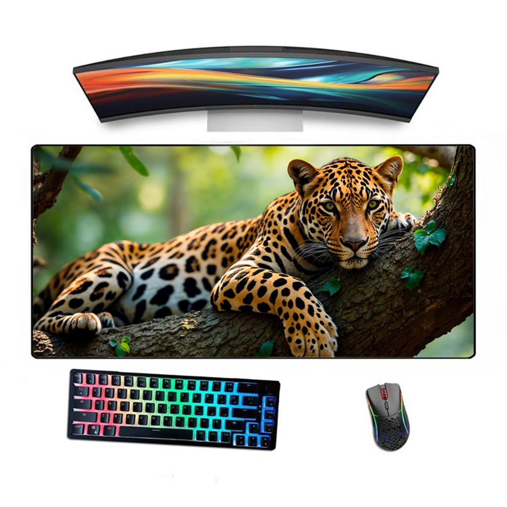 Mousepad Ergonômico Speed Gamer Borda Costurada Estampado Onça Pintada 3D