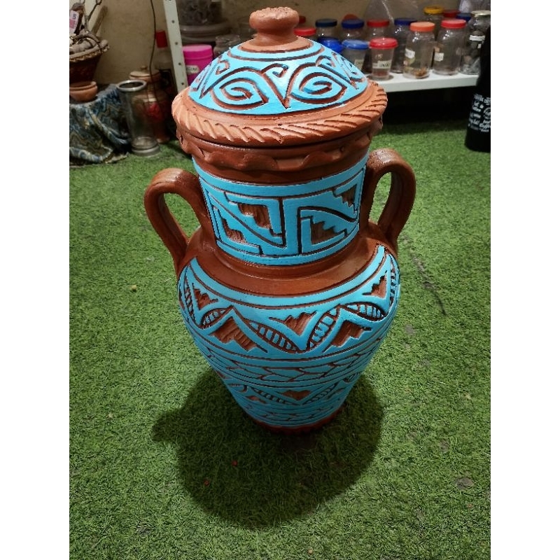 Quartilhão Cerâmica Marajoara 40 cm com alça cor azul claro