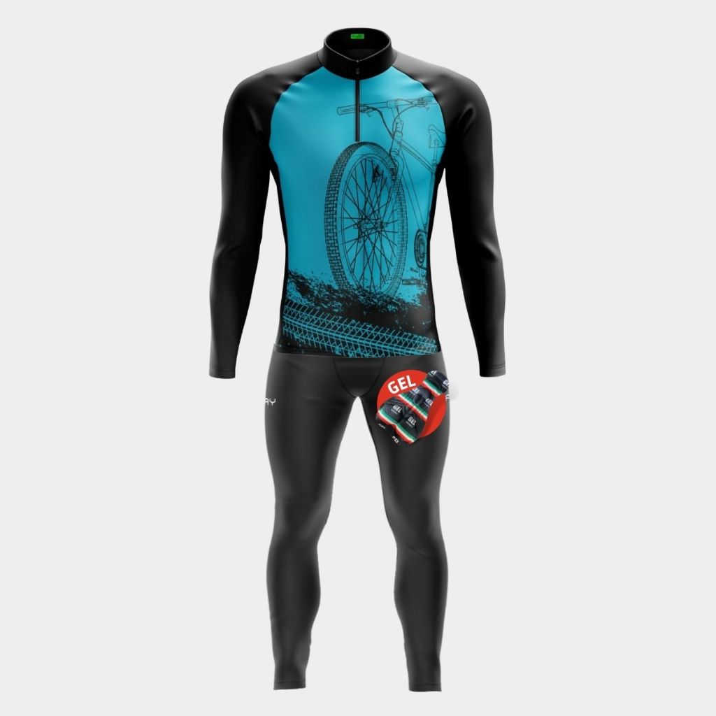 Roupa Ciclismo Masculino Inverno Conjunto Camisa Manga Longa Calça Gel Tec Pro Bike Pedal MTB