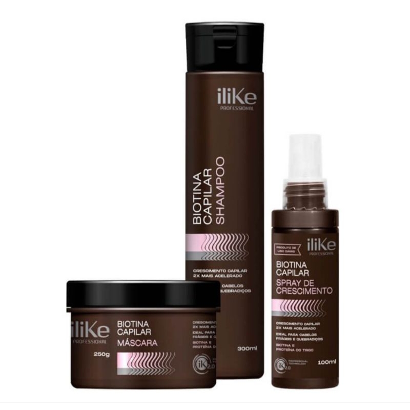 ILike Biotina Capilar Tratamento Cresce e Fortalece Cabelo - 03 Produtos