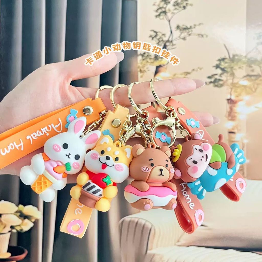 Chaveiro Animal PVC Silicone Cachorro Usinho Coelho Macaco Bolsa 3D Fofo Kawaii em Oferta na Shopee