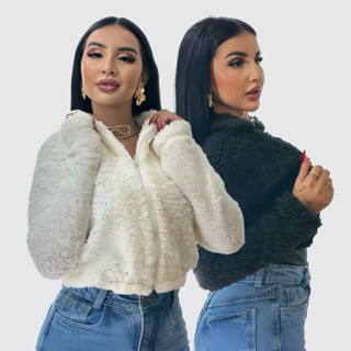 Casaco de Pelo Teddy Feminino Inverno Quentinha com Fecho Zíper Elegante em Oferta na Shopee