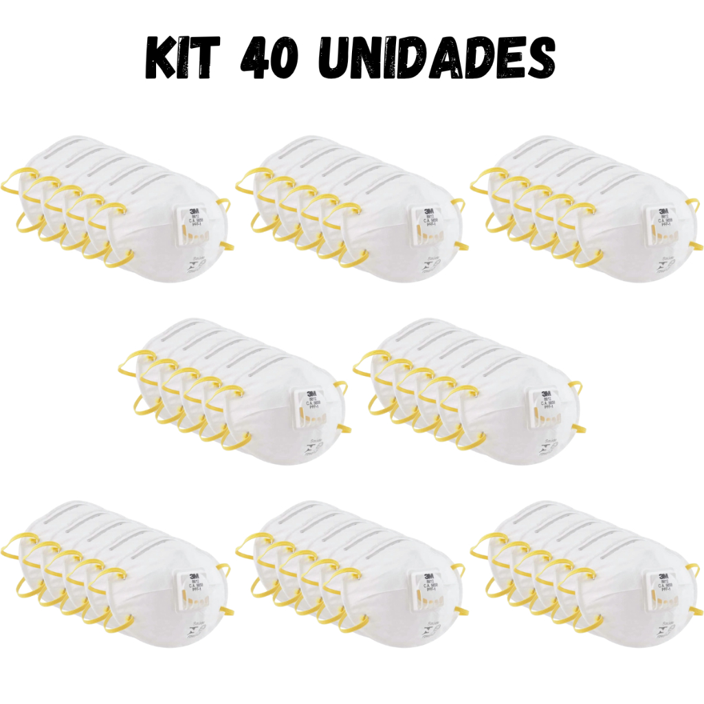 Kit 40 Respirador Branco 3M 8812 Máscara Descartável Valvulado PFF1 Proteção Respiratória Poeiras Névoas Clipe Nasal