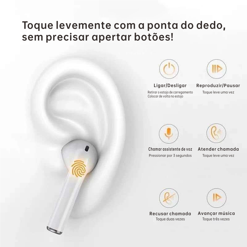 Fone de Ouvido Bluetooth TWS i12 Touch V5.0 Branco - Stereo, Touch Control, Case de Carga — imagem 2 de 2
