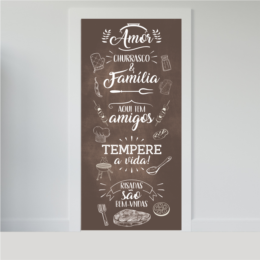 Adesivo Porta Madeira Vidro Decoração Revestimento Papel de Parede- LETTERING CHURRASCO 070X